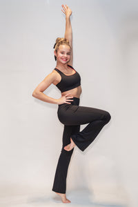 ALDC WORLDWIDE -BLACK WITH RED LOGO & STAR CROP TOP + BELL BOTTOM LEGGINGS SET