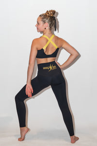 ALDC WORLDWIDE - SPORTS BRA + LEGGING SET IN GOLD AND BLACK