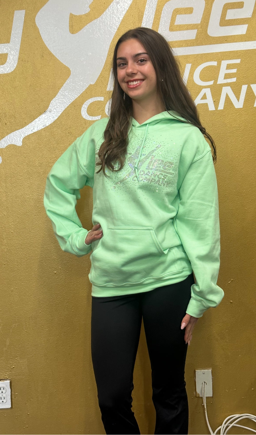 ALDC WORLDWIDE -RHINESTONE LIGHT GREEN HOODIE