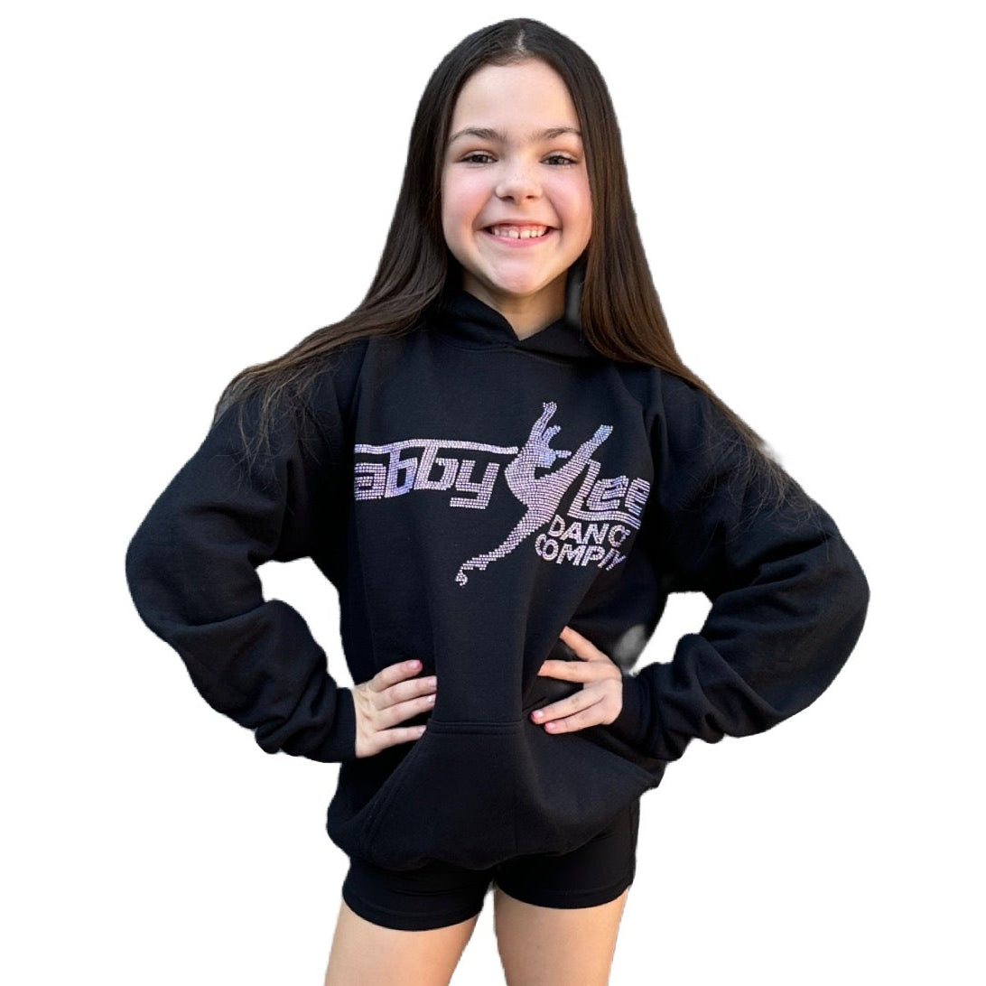 ALDC-NEW Rhinestone Black Hoodie with Pink Logo