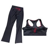 ALDC WORLDWIDE -BLACK WITH RED LOGO & STAR CROP TOP + BELL BOTTOM LEGGINGS SET